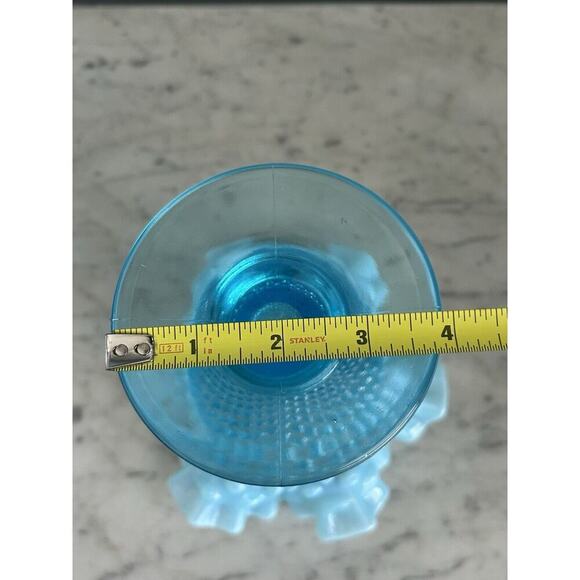 Vintage Fenton Aqua Blue Opalescent Glass Hobnail 8” Ruffled Cone Shaped Vase - Picture 7 of 9